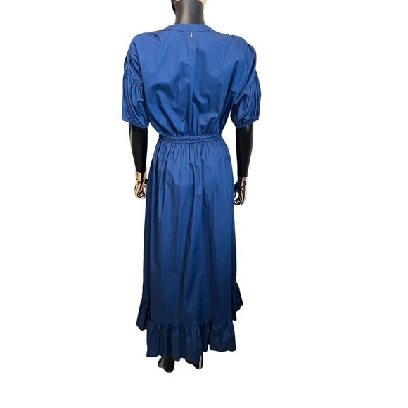 MISA Los Angeles Amarine Blue Ruffle Hem Midi Dress Puff Sleeves NWT MSRP $350 - Picture 5 of 12